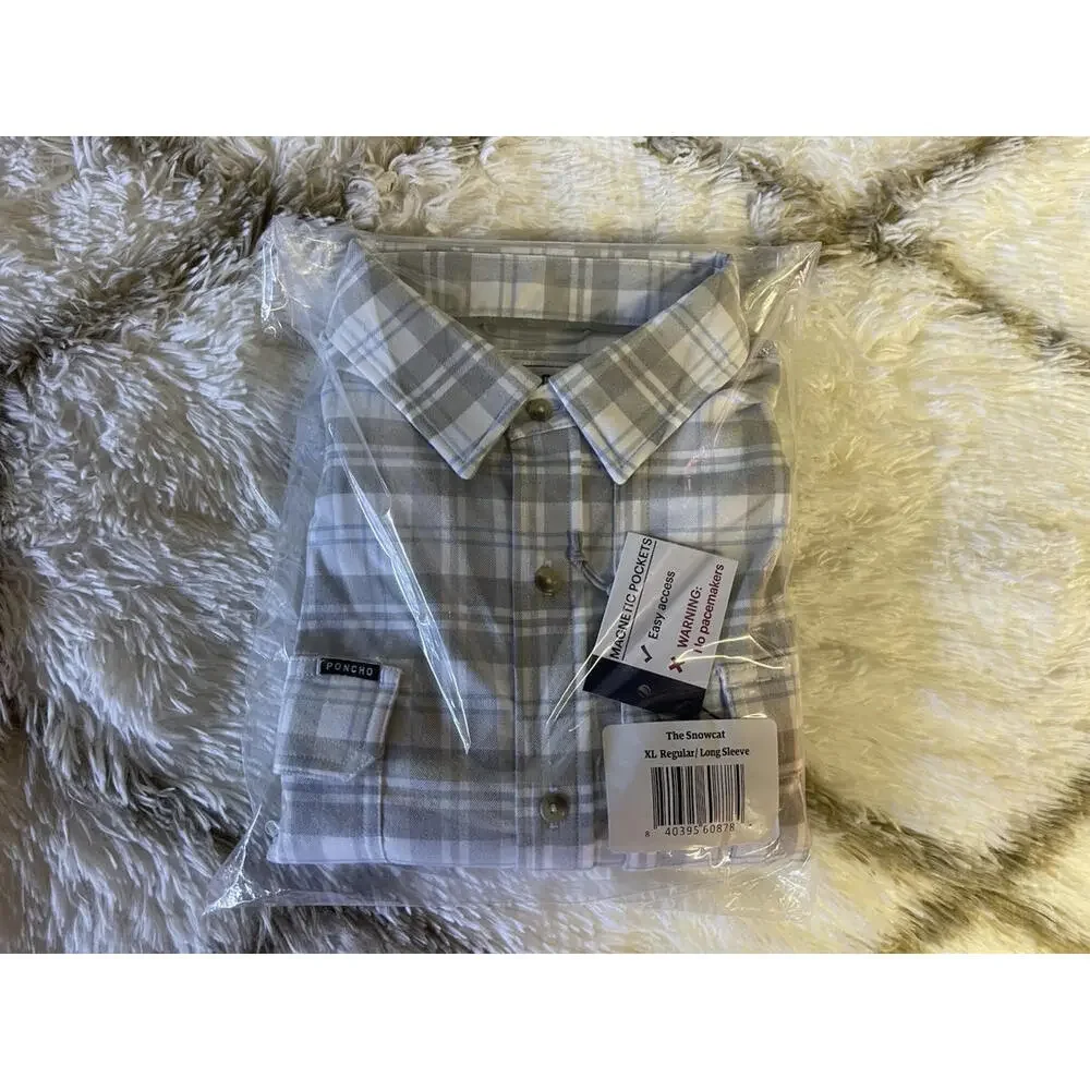 Poncho Men's Size XL WhitePlaid Flannel Shirt Magnetic Pocket Outdoor Fishing - Picture 2 of 9